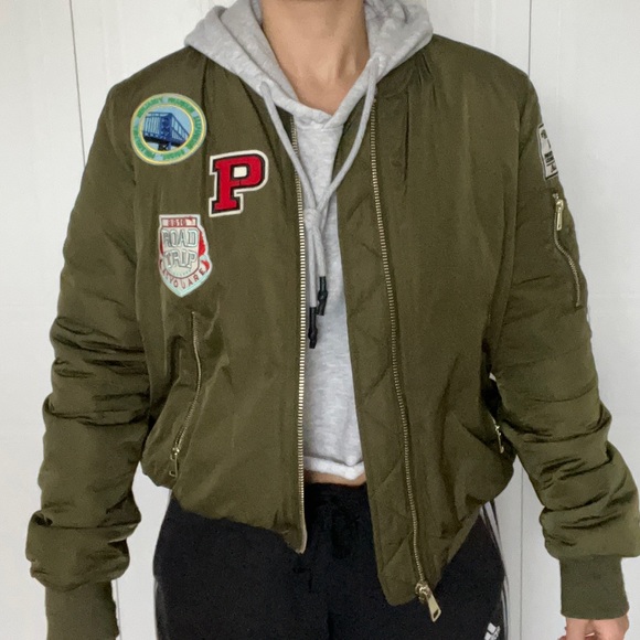 TopShop Army Green Bomber Jacket - Picture 3 of 5